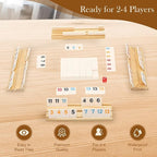 Upgraded 2-4 Players Rummy Game, 106 Melamine Tiles, 4 Wooden Racks, Premium Portable Case, Drawstring Bags, Tile Board Games for Adults, Birthday Gifts for Men Women Dad Mom