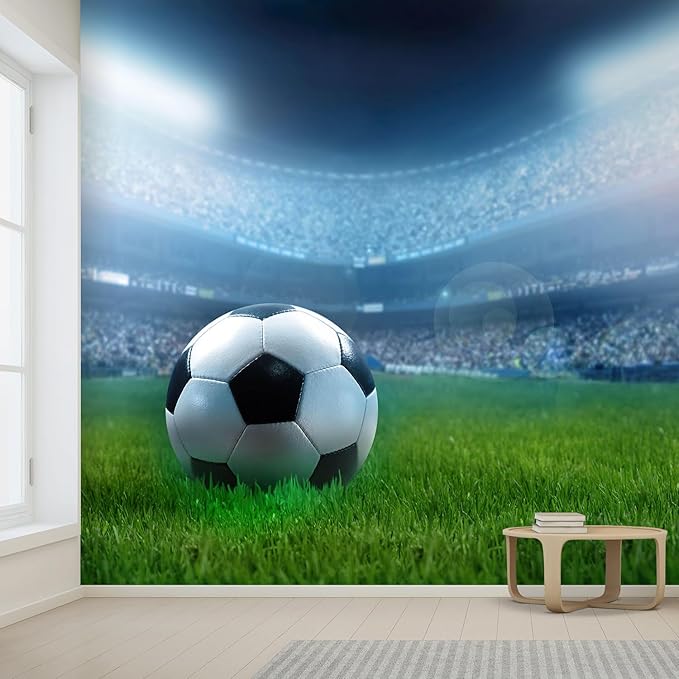 wall26 Wall Sticker/Wall Mural Close Up of a Football Ball on a Full Stadium, Not Peel and Stick, Non-Woven Wallpaper Decorative for Bedroom, Living Room, Office - 120x168 inches
