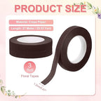 MECCANIXITY 3 Rolls Floral Tapes, 30 Yard x 1/16 in Florist Crepe Flowers Bouquets Tape Adhesive Waterproof for Flower Arranging Wrapping, Red Brown