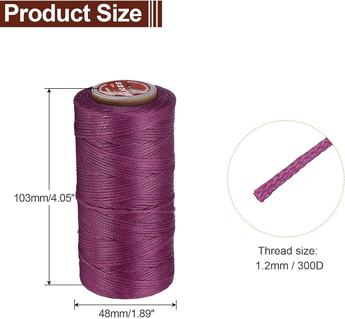 uxcell Flat Leather Sewing Waxed Thread, 140m / 153 Yards Polyester Wax String, 300D Wax Stitching Cord for Leather Crafts, Bookbinding, Bracelets Braided, Fuchsia