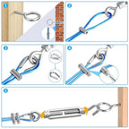 Turnbuckles for Cables Wire, 1/8" X 100Ft Blue PVC Coated Wire Rope Kit, Multi-use Steel Cable for Grape Vines/Clothes Line Outdoors for T Post/String Light Hanging/Garden Wire