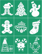 JAJADO Self Adhesive Reusable Christmas Stencils Merry Christmas Ornaments Silk Screen Stencils Winter Xmas Transfers for Coffee Bar, Office, School, Indoor Outdoor Christmas Home Decor Craft Project