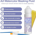 120ml Masking Fluid for Watercolor Painting, Art Watercolor Masking Fluid Precise White Space, Easy Peel-Off, Water Based Latex, for Artists, Beginners, DIY Canvas Protection (White)