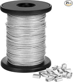 Chengu Vinyl Coated Picture Frame Hanging Wire, Stainless Steel Wire Spool with 20 Pieces Aluminum Crimping Loop Sleeve, Supports up to 110 Lbs (1.5 mm x 98 Feet)