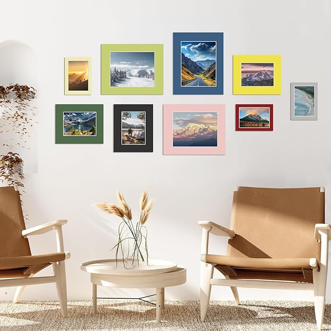 Egofine 14 Packs Picture Frame Mats, 5x7 Picture Mats for 4x6 Photos, Acid-Free Mixed Colors Pre-Cut Photo Board for Photos, Prints, Artworks