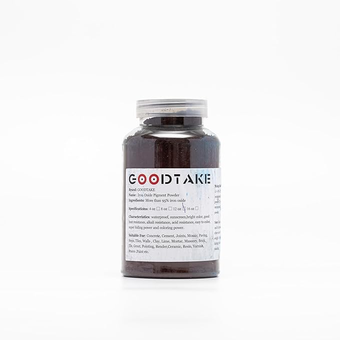 GOODTAKE Brown Iron Oxide Pigment Powder for Concrete, Cement Dye Color for Mortar, Grout, Plaster, Tile, Colorant, Paint, Manually Paving Mold (Brown, 20 oz)