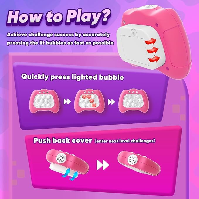 Handheld Game Toy for Kids Age 6-12, Sensory Fidget Toys for Kids 8-12, Birthday Gifts for 6 7 8 9 Year Old Girls & Boys & Teens -Dark Pink