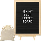 PATIKIL Felt Letter Board, 12x16Inches Black Wooden Changeable Message Board with Storage Bag Stand for Kitchen Menu Farmhouse Decor Notes, White Letter