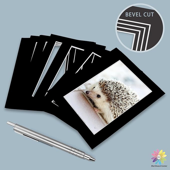 Mat Board Center, Pack of 25, 5x7 for 4x6 Black Mats - Acid Free, 4-ply Thickness, White Core - for Pictures, Photos, Framing
