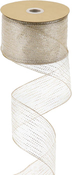 MEEDEE Champagne Gold Wired Ribbon - 2.5 Inch Horizontal Stripes Polka Dot Christmas Ribbon Organza Sheer Glitter - 25 Yards for Christmas Tree, Wreath Bow