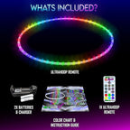 UltraHoop Remote LED Hoop - Wireless Control 60 Color Changing LED Lights w/ 300+ Modes & Patterns - Rechargeable Battery, HDPE Collapsible, Advanced to Beginner Hoola Hoops - 26” x 5/8" OD - UltraPoi