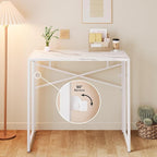35 inch Folding Small Desk, Writing Gaming Computer Camping Desk for Small Spaces, No Assembly Required Home Office Table, White Marble