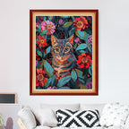 Foxdiviy Stamped Cross Stitch Kits for Beginners Full Range of Cross Stitching 11 CT Printed Cross Stitch Kits for Kids Adults Cross Stitch Patterns Needlepoint Kits-Flower Cat 16x20 inch