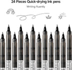 RIANCY Black Fine Point Gel Pens 24Pcs 0.5mm Gel Ballpoint Pens Black Liquid Ink Pens No Smear No Bleed, Smooth Writing Pen for Journaling Note Taking Drawing Sketching Coloring Office School Supplies