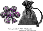 Haxtec Metal DND Dice Set Black Purple Dragon Pattern D&D Dice Set with Leather Dice Bag Metal Polyhedral Dice Compatible with Dungeons and Dragons TTRPG Gifts