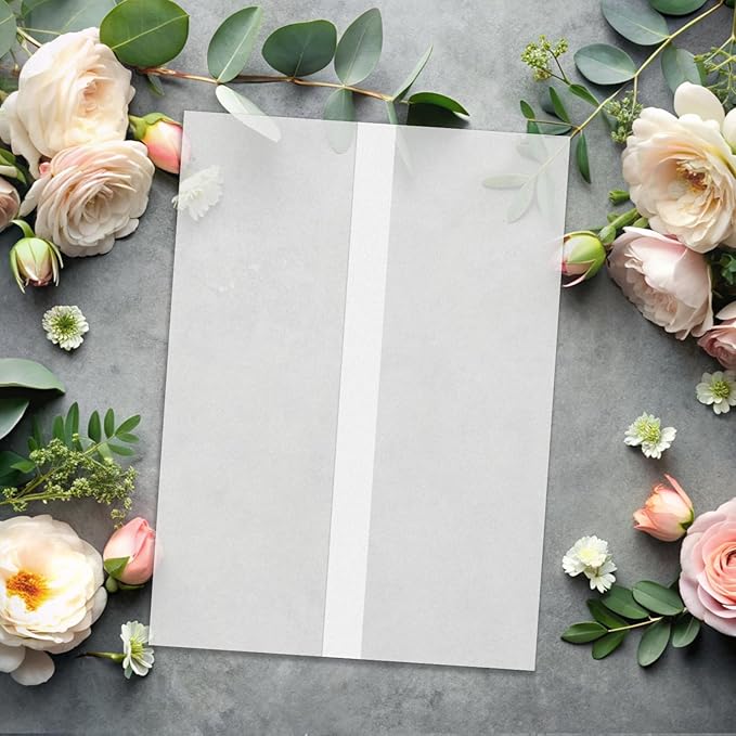 SuFly Pre-Folded Vellum Jackets for 5x7 Invitations, 90-Pack (60lb/93gsm) Translucent Vellum Paper 5x7 Sleeves, Invitation Jackets, Elegant Wedding Invitation Accessories, Envelope Liners, DIY Crafts.