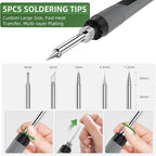 Soldering Iron Kit, 190W Soldering Gun, 110V LED Solder Kit for Electronics, Adjustable Temperature 356-932℉, Includes Solder Wire, Sucker, Tips, Stand, Tweezers, Paste and Solid Wood Box, Grey