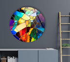 My Photostation.com 27.5''(70cm) Diameter Multicolor Round Stained Glass Wall Art Vibrant Mosaic Abstract Panel Tempered Glass Printing Wall Decor Large Wall Art Wall Hangings