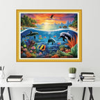 Funchey Stamped Cross Stitch Kits, DIY Cross Stitch Pattern for Adults Beginners Needlepoint Kits Embroidery Kit Arts and Crafts 11CT-Underwater World 16x20 inch