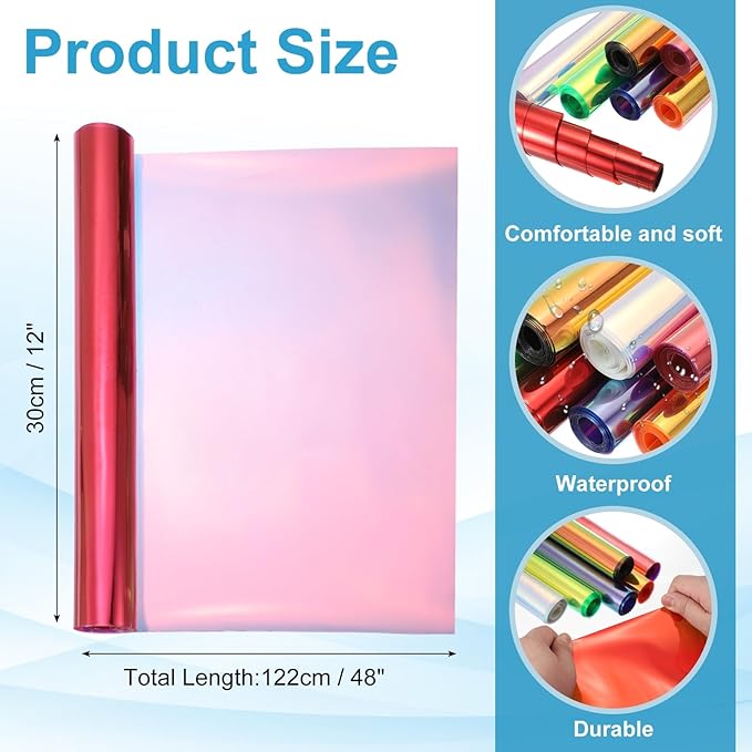 MECCANIXITY Holographic Clear PVC Vinyl Film Holographic PVC Fabric Waterproof Dichroic Film 12 x 48 Inch for Handbags Bows Earrings DIY Craft,Laser Purple
