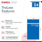 Trotec TroLase | 12"x20"x1/8", 4 Pcs | White/Black | 2 Ply | Modified Acrylic | Laser Engraving Double Color Plastic Sheet | Engraving Blanks for Laser, Saw, Guillotine | Made in USA