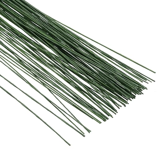 PATIKIL 26 Gauge 16" Floral Stem Wire, 100 Pcs Paper Wrapped Iron Artificial Flower Stem Accessories for DIY Bouquet Stem and Craft Decoration, Dark Green