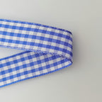Blue and White Woven Edge Plaid Ribbon 100% Polyester Gingham Ribbon 25 Yards Each Roll (5/8", Blue)