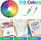 Markers for Adult Coloring, 100 colors Dual Brush Pens Art Coloring Pens with Fine Tip and Brush Tip for Adult Kids Drawing Lettering Calligraphy (White Set)
