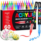 Guangna Acrylic Paint Markers,60 Colors with Direct-Liquid Ink Control System, Professional-Grade Paint Pen for Rock Painting, Canvas, Glass, Plastic, Fabric & Creative Crafts