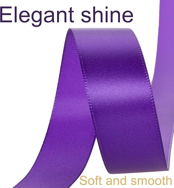 1 Inch Purple Ribbon, 50 Yards Craft Polyester Satin Ribbon Perfect for Gift Wrapping, Handmade Roses, Wedding Party Decorations and DIY Crafts