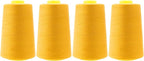 Mandala Crafts 4 Pack of Serger Threads Cones Spools - 40S/2 24000 Yards Polyester Mustard Yellow Threads for Sergers Machine and Overlock Quilting Sewing Machine