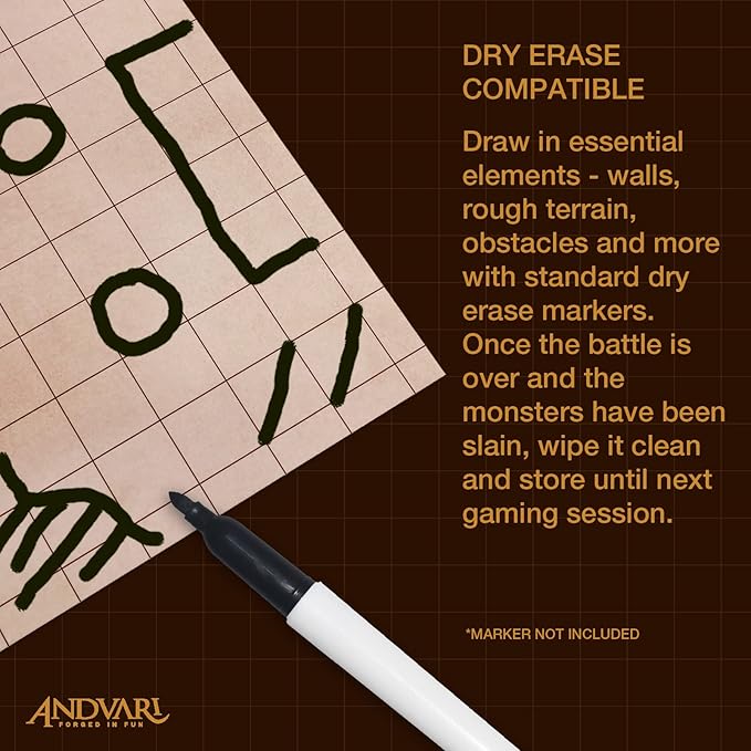GSM Brands Battle Mat with Grid for Dungeons Role Playing Tabletop Dragons Game - 4 Pack Dry Erase Battle Boards, Non-Skid Back (17x13 Inches Each Makes 34x26 Board)