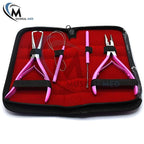 Professional Hair Extension & Beading Tool Kit Remove Plier Set for beads (4 Piece) I-Link Micro Ring Loop Needle Pulling Hook Threader Wire for Silicone Rings (Hot Pink)
