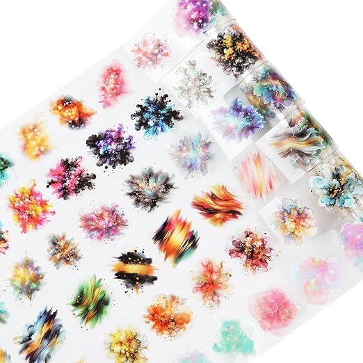 6Pcs Pre-Cut Colorful Galaxy PET Tapes, Watercolor Tapes for Journaling, Scrapbook Supplies, and Junk Journal Ephemera, with Decorative Clip