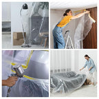 HARFINGTON 3 Rolls Pre-Taped Masking Film 126" x32.8ft Double Adhesive Tape and Drape Painters Plastic Drop Cloth Film with Tape Plastic Sheeting for Automotive Painting Covering