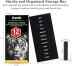 Compressed Charcoal Sticks Set of 12 – Soft, Medium, Hard Charcoal for Drawing, Sketching & Shading – Art Supplies for Artists, Beginners & Adults