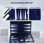GSE Games & Sports Expert Premium Leather Backgammon Board Game Set, Classic Backgammon Game Set with Leather Case, Travel Folding Board Game (Black&Blue, Medium)