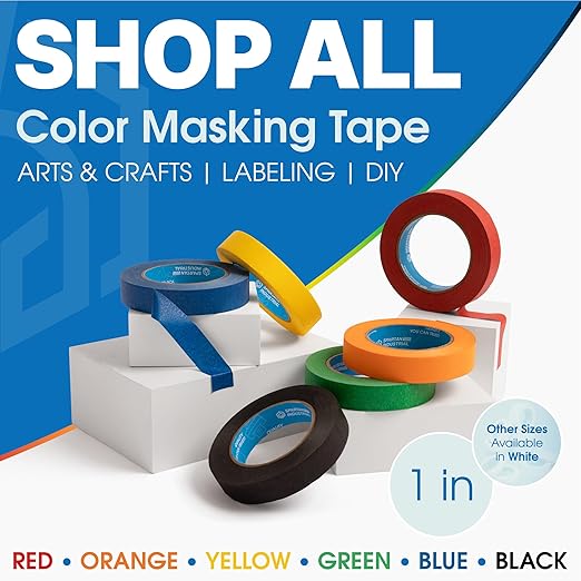 Spartan Industrial - 1" X 60 yd Blue Masking Tape - 12 Colored Tape Rolls for Bundling, Labeling, and More - No Residue, 5.5 Mil