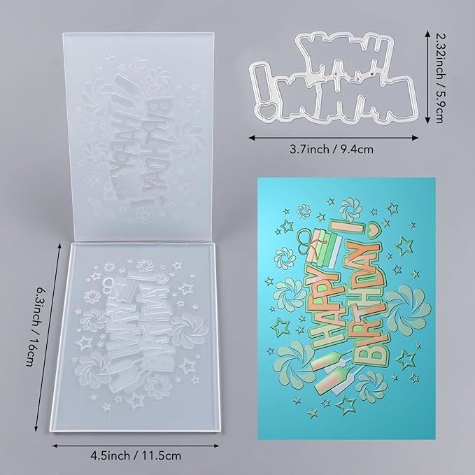 BAOFALI3D Embossing Folder and Metal Die Set for Card Making,Happy BirthdayTexture Embossing Template Paper Card Embossing Stencil for DIY Birthday Scrapbooking Photo Album Card Paper Craft Decoration