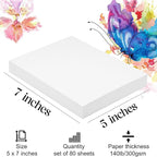 Watercolor Paper 5x7 inches 80 Sheets,Heavyweight Artist Paper 140lb/300GSM Cold Press Natural Cotton Paper for Students Artists Watercolor Drawing