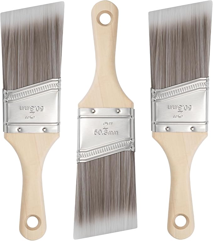 Paint Brushes, 2 Inch, Angled Brushes with Short Handle, 3 Pack, Shortcut Paintbrush for Paints and Stains, Small Paint Brushes for Walls, Furniture, Cabinets and Home Improvement
