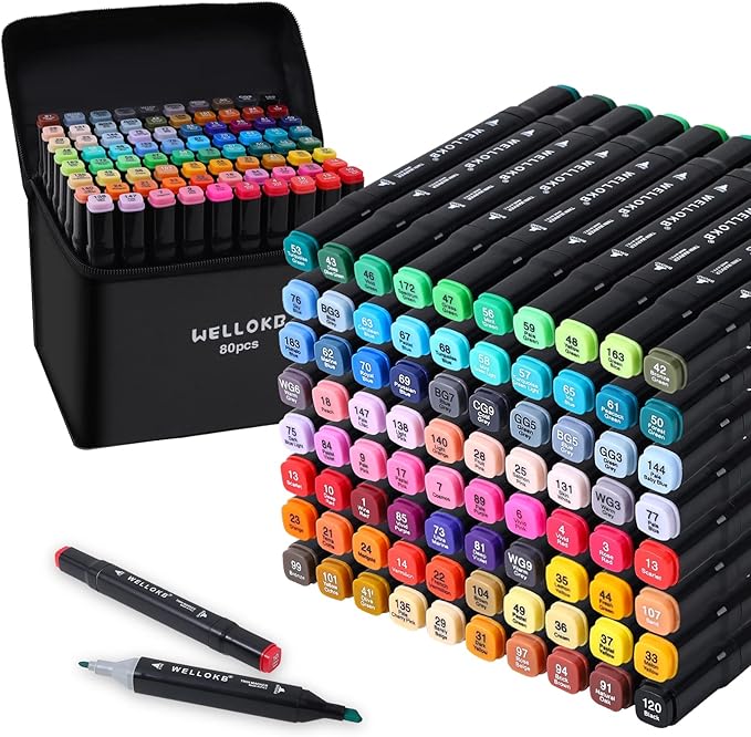 Alcohol Markers, 80 Colors Dual Brush Tip Permanent Art Markers, Coloring Marker, for Book Painting Card Making, Christmas gift for Adults Kids 8-12