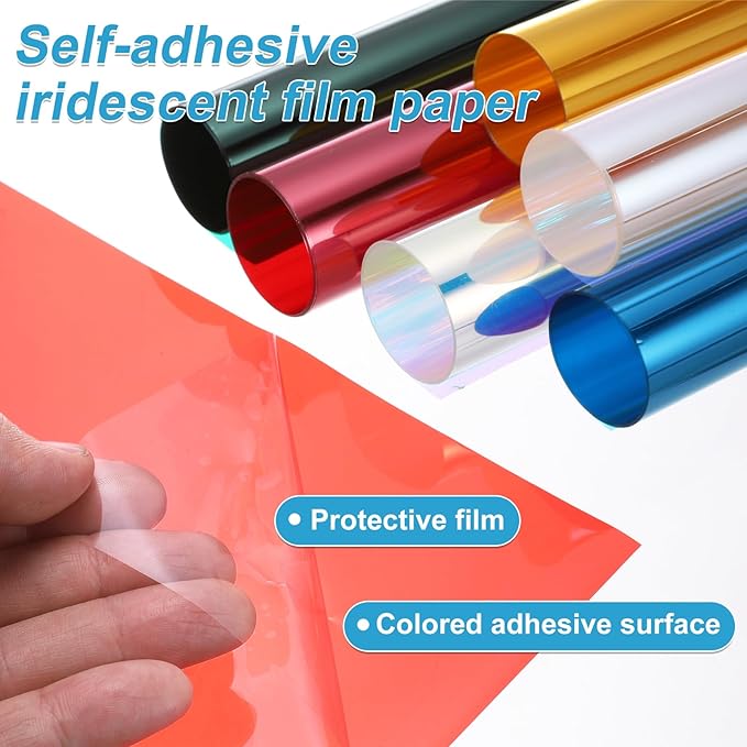 MECCANIXITY Iridescent Window Film,12" x 39" Iridescent Holographic PVC Fabric Dichroic Film Clear Vinyl Paper Roll for DIY Craft Gift Wrapping Bag Decoration,Gold