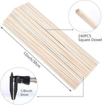240 Pcs Balsa Wood Sticks 1/8 x 1/8 x 12 Inch Square Dowel Rods Balsa Wood Strips Hardwood Sticks for Crafts DIY Projects Models Making