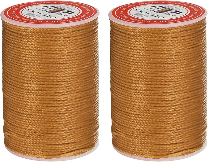 uxcell Round Leather Sewing Waxed Thread, 55m / 60 Yards Polyester Wax String, 0.80mm Wax Stitching Cord for Leather Crafts, Bookbinding, Bracelets Braided, Golden Brown, 2pcs