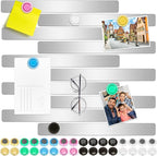 Wukong 10 Pack | 30x3cm(11.81 x 1.18) Magnetic Stainless Silver Boards Strips, Adhesive Backing Bulletin Bar Board, Memo Board with 32Pcs Colorful Magnets for Office, Home, Photo Wall, Documents