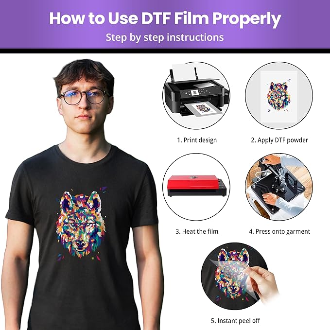DTF Transfer Film – A4 (8.5”x11”)100 Sheets Premium Matte Double Sided DTF film PET Transfer Paper Direct to T Shirts