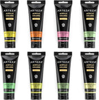 Arteza Metallic Acrylic Paint, Set of 8 Floral Brilliance Colors 4 oz Tubes, Rich Pigments, Non Fading, Non Toxic Paints for Artists & Hobby Painters