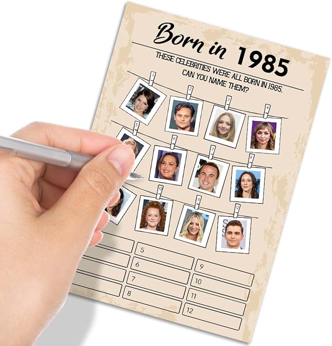 40th Birthday Party Games, Born in 1985 Games, Birthday Party Supplies for Adults, Pack of 30 Cards