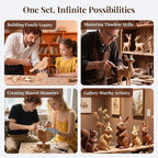 COZYGIFT Wood Carving Kit for Adults & Beginners - 31-Piece Set with 7 Whittling Knives & 6 Detail Gouges, 2 Pre-Carved Basswood Blocks, Leather Roll & Splinter-Free Handles for Woodworking & DIY Gift